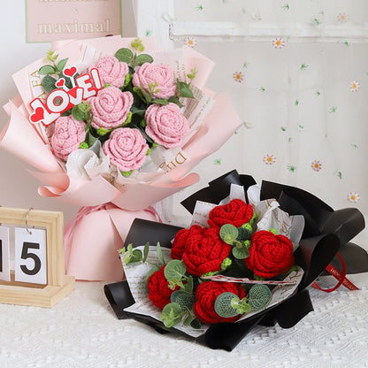Handmade rose flowers bouquet, crochet flower bouquet, bouquet for friend, valentines day and mother day, handmade rose knitted Flowers