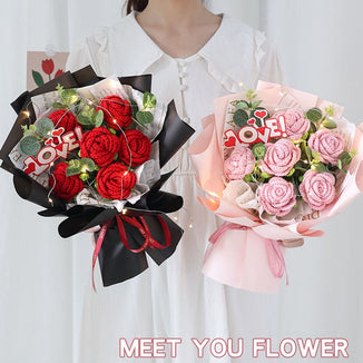 Handmade rose flowers bouquet, crochet flower bouquet, bouquet for friend, valentines day and mother day, handmade rose knitted Flowers