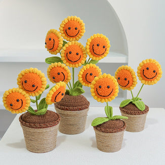 Crochet Sunflower, Smile Face Sunflower Ornaments,Sunflower Gift, Flower Home Decor, Sunflower potted, housewarming decor