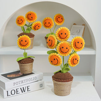 Crochet Sunflower, Smile Face Sunflower Ornaments,Sunflower Gift, Flower Home Decor, Sunflower potted, housewarming decor