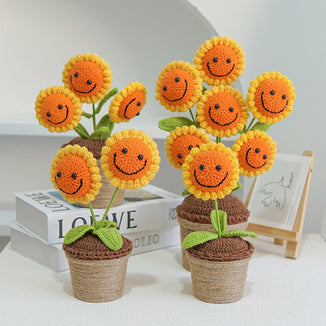 Crochet Sunflower, Smile Face Sunflower Ornaments,Sunflower Gift, Flower Home Decor, Sunflower potted, housewarming decor