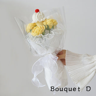 Crochet pink color roses bouquet,Holding a bouquet of rose ice cream, personalized gift for mom, friends, home decor