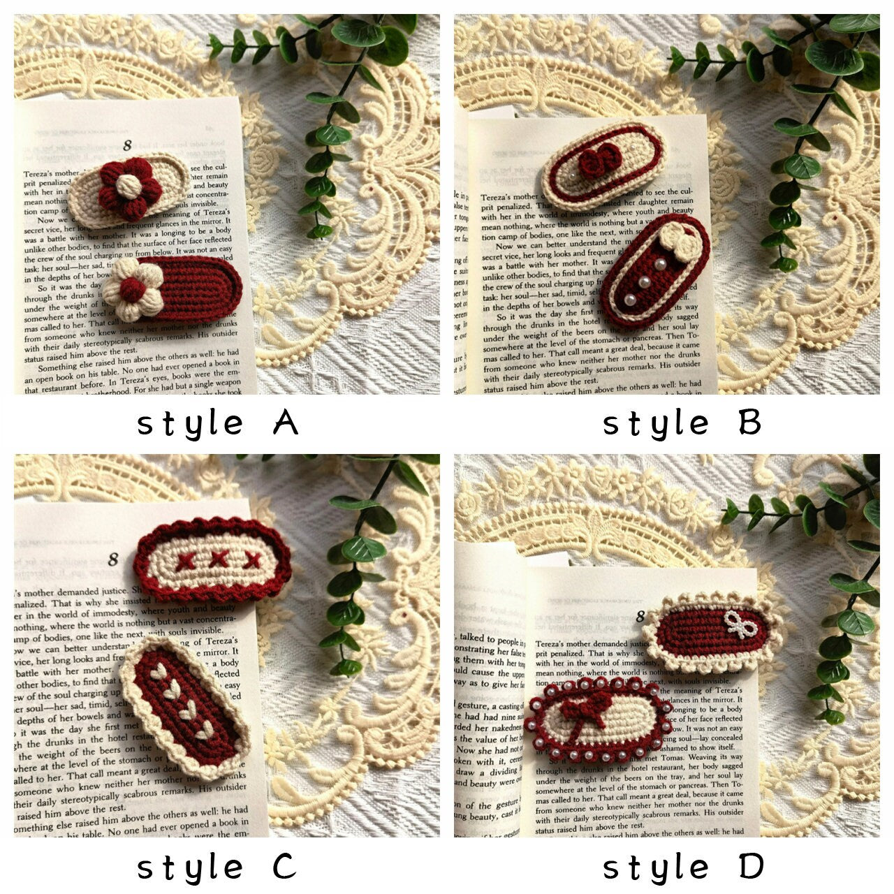 Crochet/Handmade Hair Clips/Two-Piece Hair Clips -Christmas- Gifts for Kids/Girls