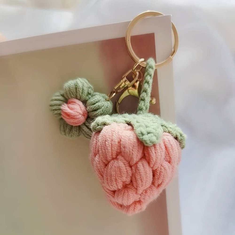 Crochet Keychain - Strawberry with Little Pearl -Handmade-Red strawberry and Pink strawberry