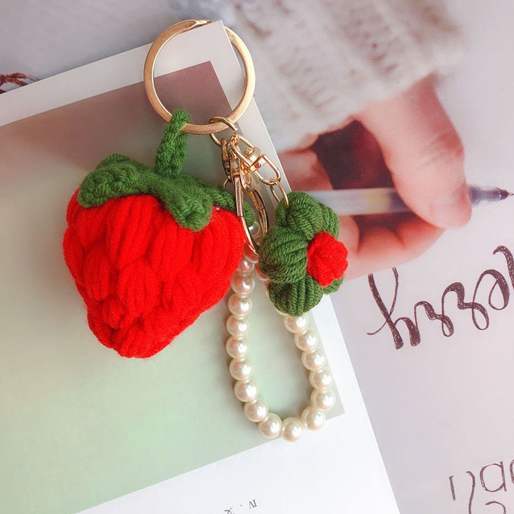 Crochet Keychain - Strawberry with Little Pearl -Handmade-Red strawberry and Pink strawberry