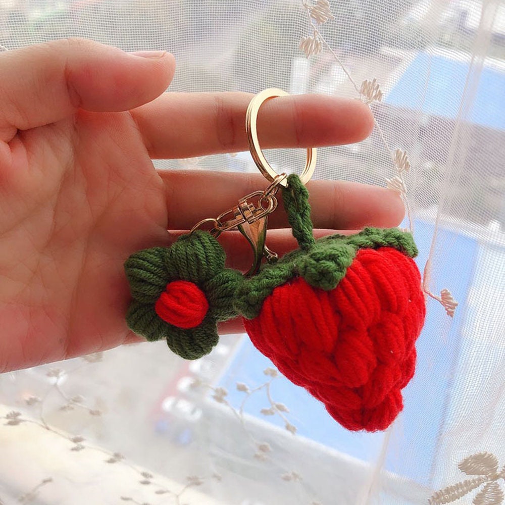 Crochet Keychain - Strawberry with Little Pearl -Handmade-Red strawberry and Pink strawberry