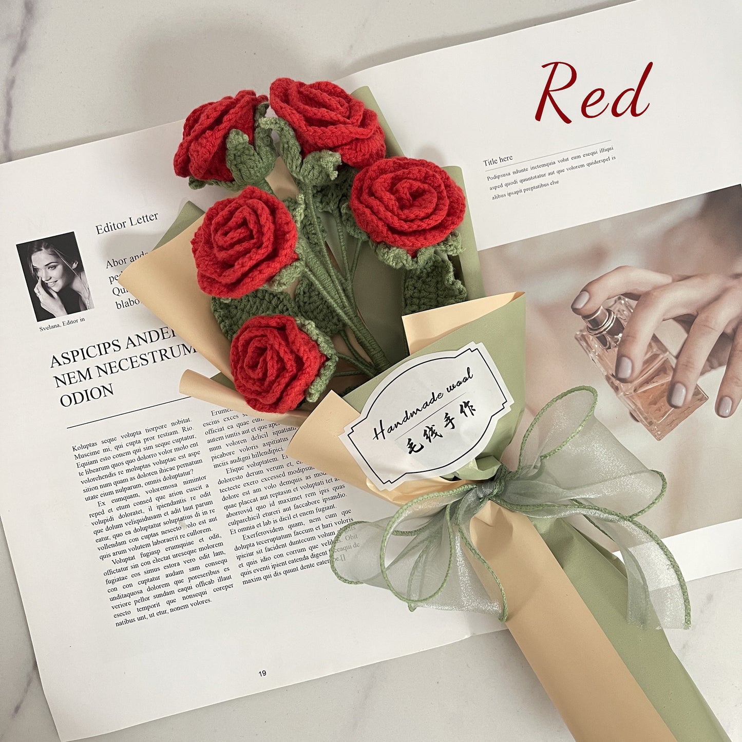 Crochet multi-head rose bouquet, beautifully packaged, personalized gift for mom, friend, home decor