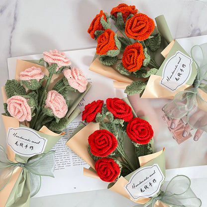 Crochet multi-head rose bouquet, beautifully packaged, personalized gift for mom, friend, home decor