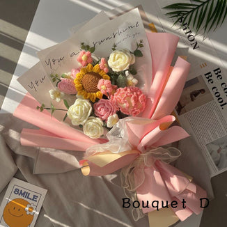 Crochet Rose Sunflower Bouquet, Floral Home Decor, Housewarming Decoration, Gift for Her, Handwoven Bouquet