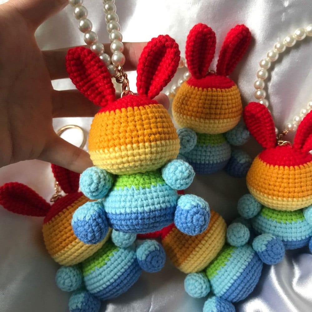 Crochet Keychain-Rabbit with Pearls-Handmade-Colorful Bunny-Crochet Doll-Pendant-Desktop Decoration,Amigurumi