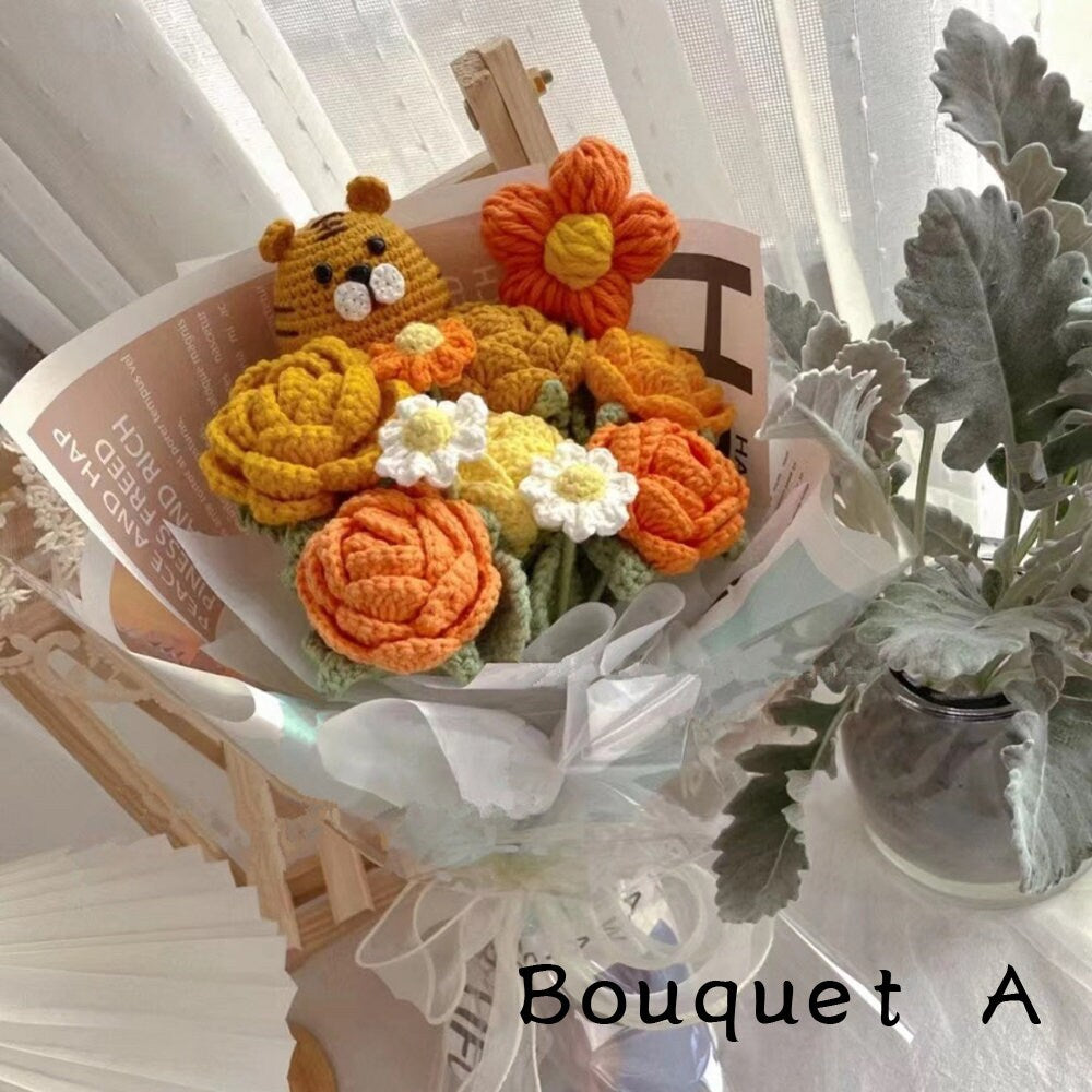 Crochet Bouquet, Tiger Roses Mix and Match Bouquet with Beautiful Packaging, Personalized Gift for Mom, Friends, Home Decor