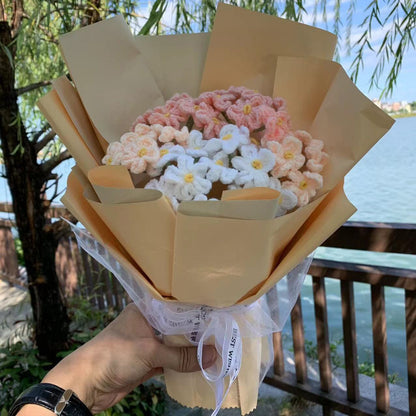 Crochet flowers, forget-me-not flower ornaments, A bunch of flower Anniversary bouquet Gift for her