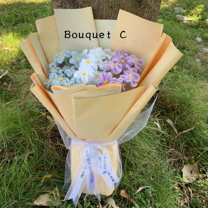 Crochet flowers, forget-me-not flower ornaments, A bunch of flower Anniversary bouquet Gift for her