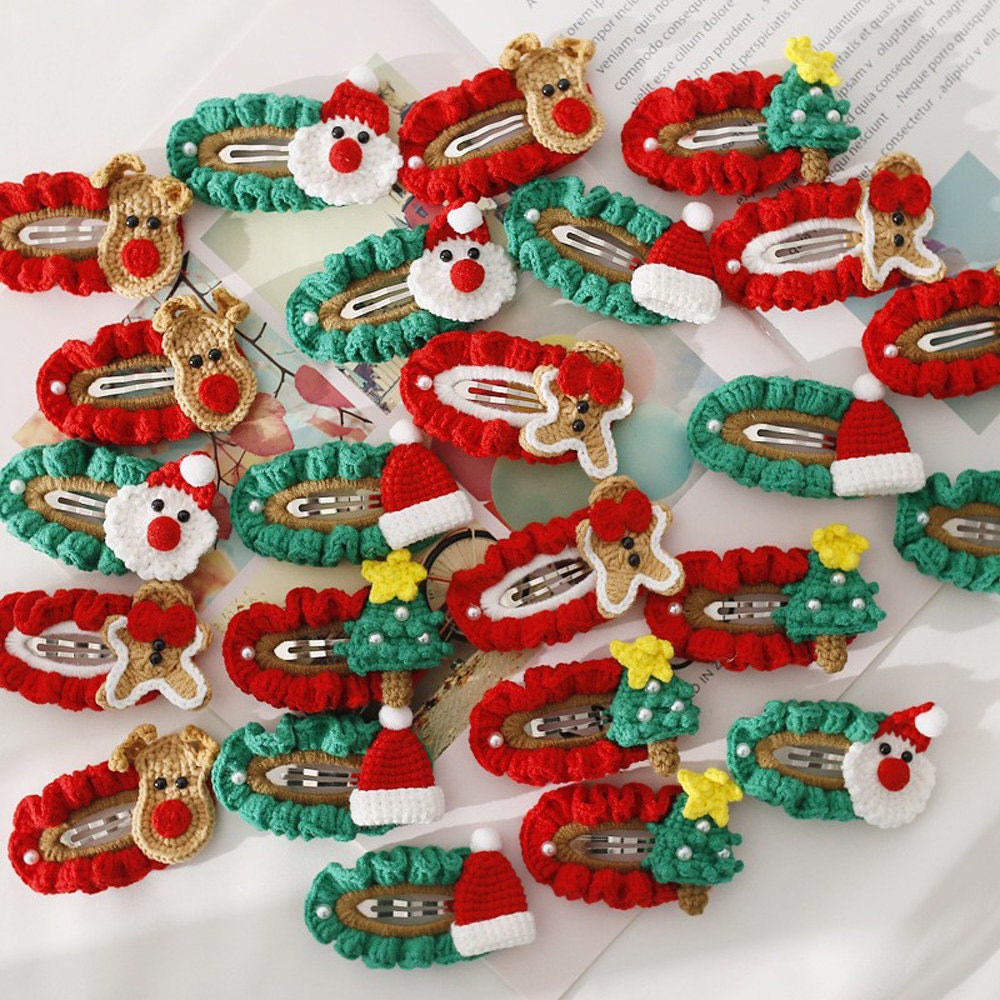 Crochet hair clip,Christmas hair clips,Crochet embroidery floral Knitted hair clips,Ladies hair clips,Hair accessory,Gift for her