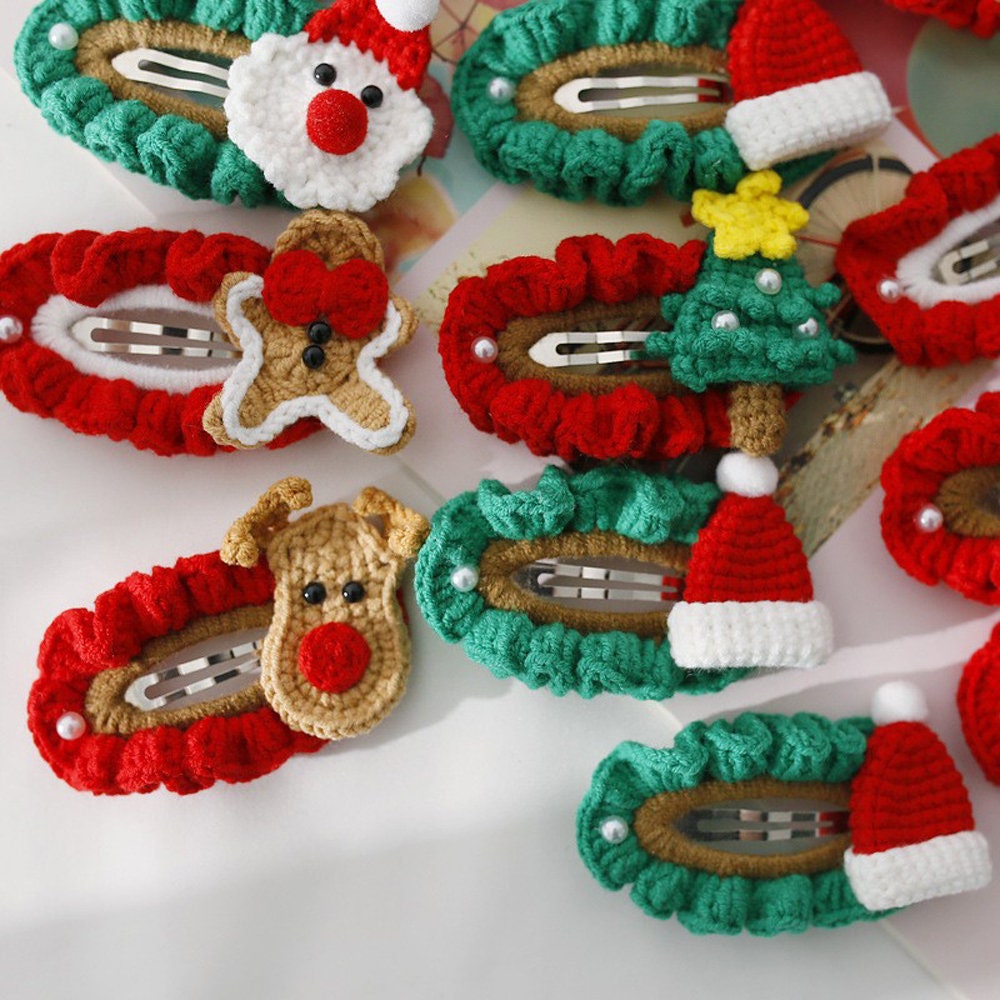 Crochet hair clip,Christmas hair clips,Crochet embroidery floral Knitted hair clips,Ladies hair clips,Hair accessory,Gift for her