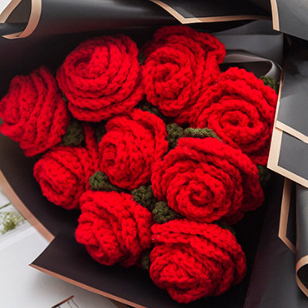 Handmade rose flowers, crochet flower, bouquet for friend, valentines day and mother day, handmade rose knitted flowers