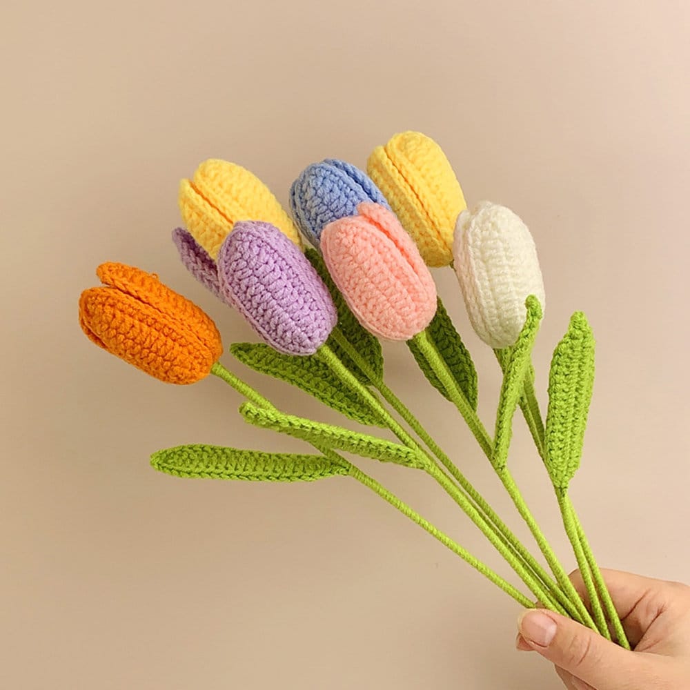 Finished Crochet Tulip, Handmade Knitted Flowers, Crochet Flower,Mother's Day Gift, Home Decor, Gift For Her, Multi-Color Option