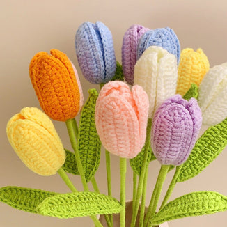 Finished Crochet Tulip, Handmade Knitted Flowers, Crochet Flower,Mother's Day Gift, Home Decor, Gift For Her, Multi-Color Option
