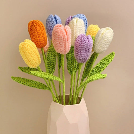 Finished Crochet Tulip, Handmade Knitted Flowers, Crochet Flower,Mother's Day Gift, Home Decor, Gift For Her, Multi-Color Option