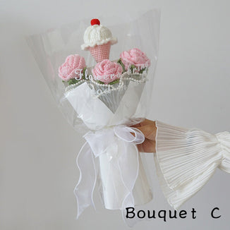 Crochet pink color roses bouquet,Holding a bouquet of rose ice cream, personalized gift for mom, friends, home decor
