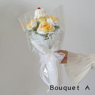 Crochet pink color roses bouquet,Holding a bouquet of rose ice cream, personalized gift for mom, friends, home decor