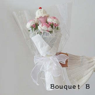 Crochet pink color roses bouquet,Holding a bouquet of rose ice cream, personalized gift for mom, friends, home decor