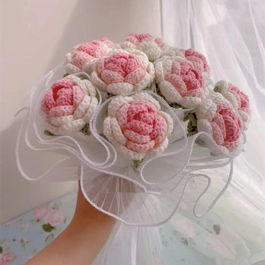 Crochet pink color roses bouquet with beautiful package , personalized gift for mom, friends, home decor,bridal bouquet