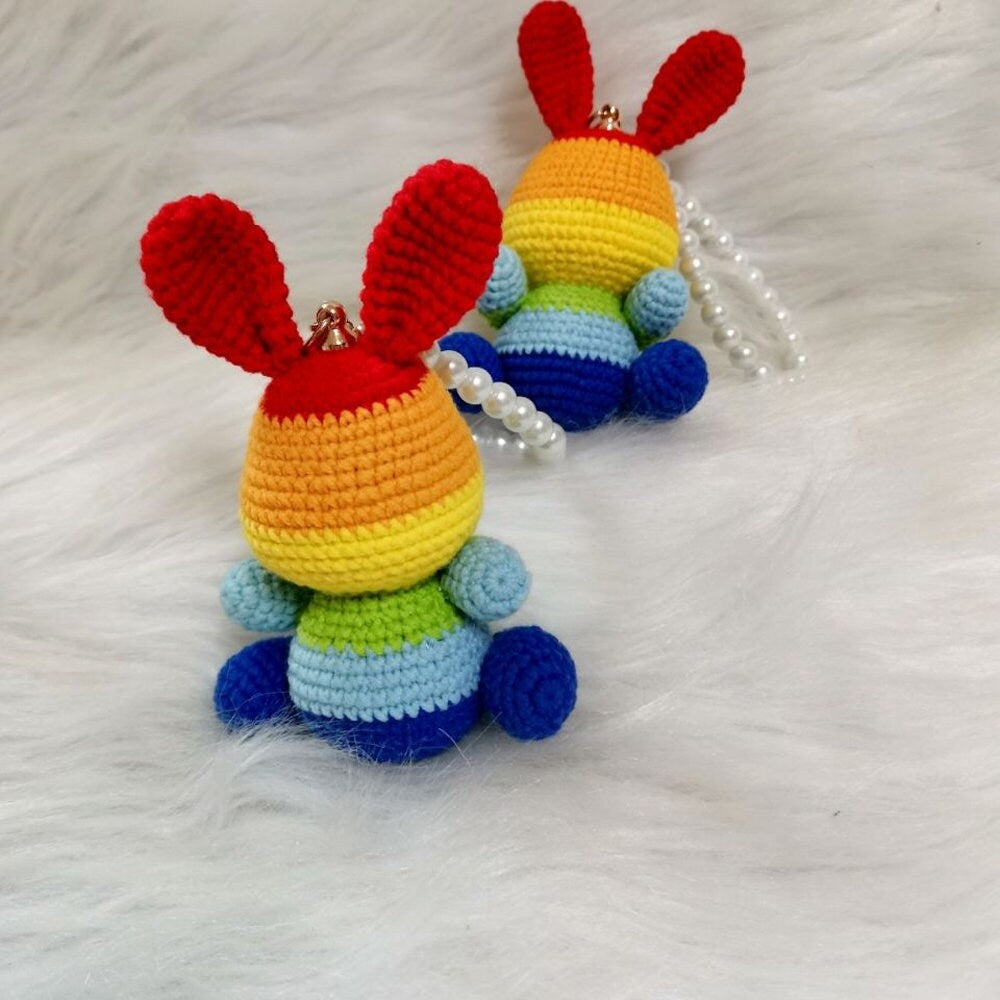 Crochet Keychain-Rabbit with Pearls-Handmade-Colorful Bunny-Crochet Doll-Pendant-Desktop Decoration,Amigurumi