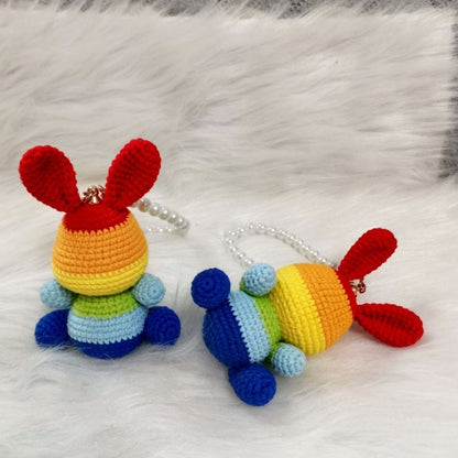 Crochet Keychain-Rabbit with Pearls-Handmade-Colorful Bunny-Crochet Doll-Pendant-Desktop Decoration,Amigurumi
