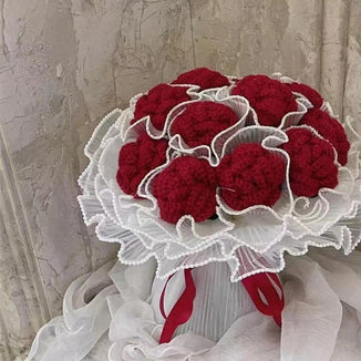 Crochet red color roses bouquet with beautiful package , personalized gift for mom, friends, home decor
