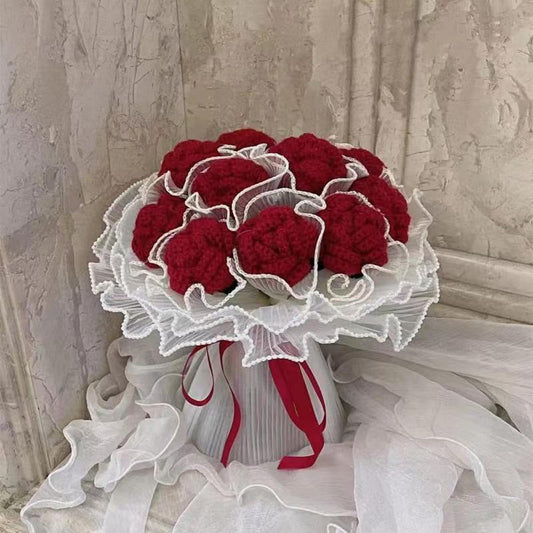 Crochet red color roses bouquet with beautiful package , personalized gift for mom, friends, home decor