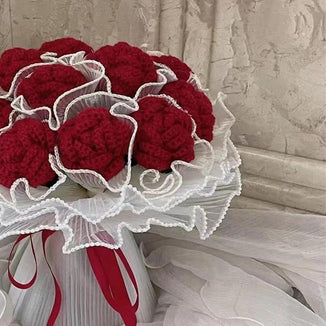 Crochet red color roses bouquet with beautiful package , personalized gift for mom, friends, home decor