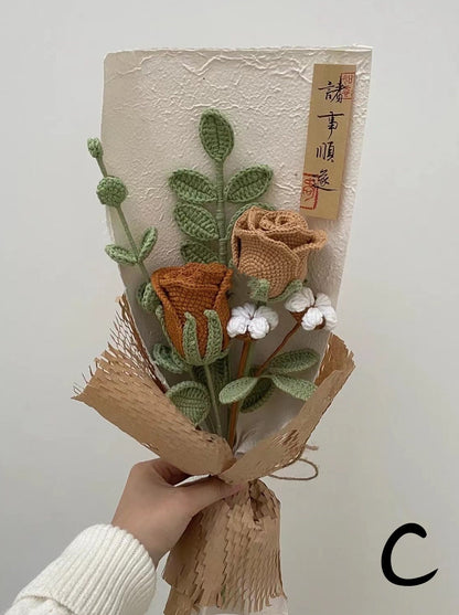 Crochet bouquet, beautifully packaged wine glass rose bouquet, personalized gift for mom, friend, home decor