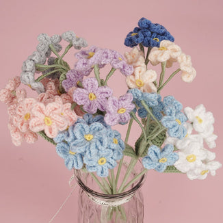 Crochet flowers, forget-me-not flower ornaments, A bunch of flower Anniversary bouquet Gift for her