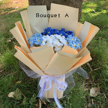 Crochet flowers, forget-me-not flower ornaments, A bunch of flower Anniversary bouquet Gift for her