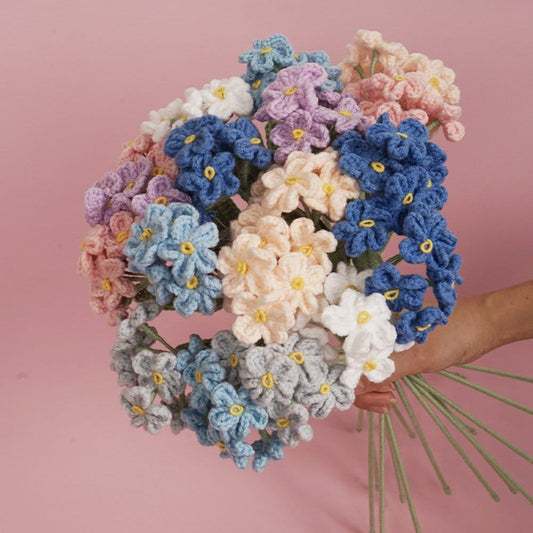 Crochet flowers, forget-me-not flower ornaments, A bunch of flower Anniversary bouquet Gift for her