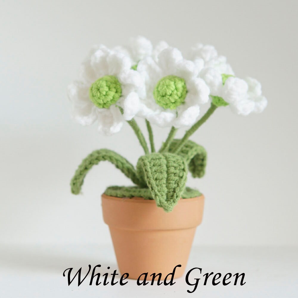 Mini Crochet Daisy Flower Pot, Finished Crochet Flowers Pot, Crocheted Plant Pot, Knitted Flowers, Home Decor, Gifts for Her,Hand Crochet