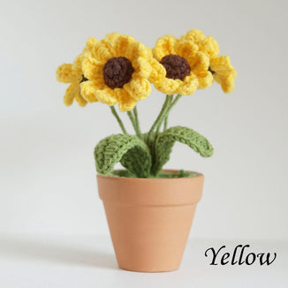 Mini Crochet Daisy Flower Pot, Finished Crochet Flowers Pot, Crocheted Plant Pot, Knitted Flowers, Home Decor, Gifts for Her,Hand Crochet