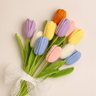 Finished Crochet Tulip, Handmade Knitted Flowers, Crochet Flower,Mother's Day Gift, Home Decor, Gift For Her, Multi-Color Option