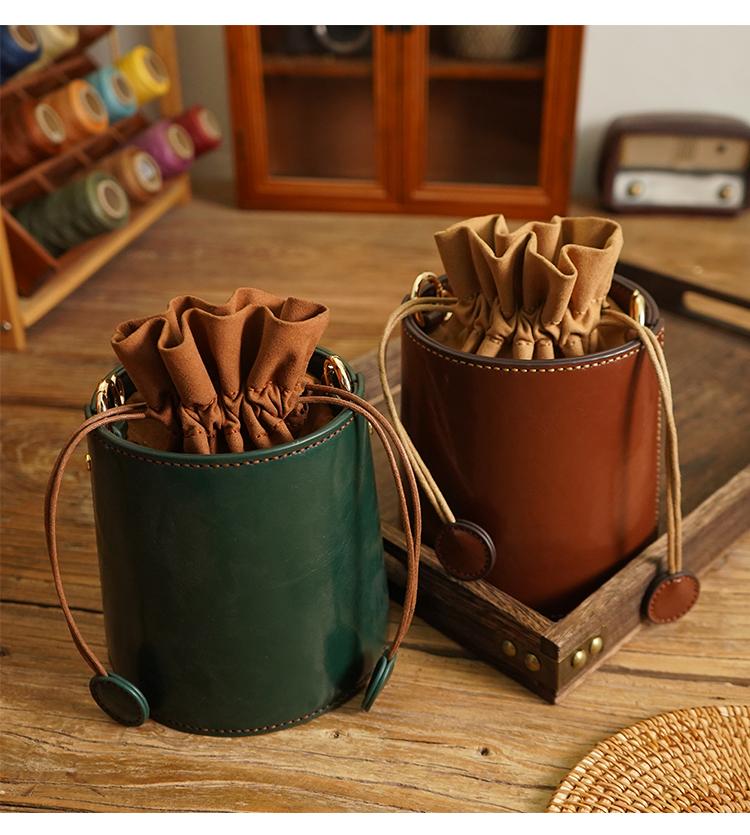 Hand-made DIY material bag, leather bag, handmade leather bucket bag