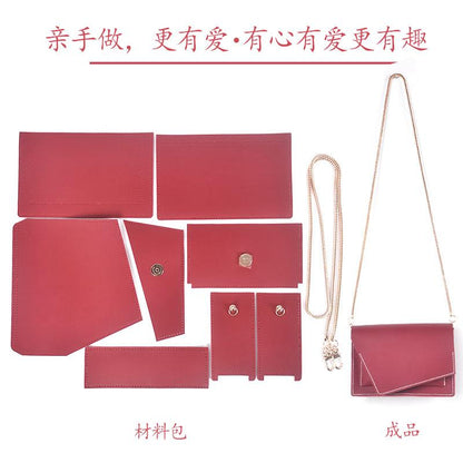 Handmade bag leather material bag Homemade diy hand-stitched one shoulder small square bag