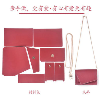 Handmade bag leather material bag Homemade diy hand-stitched one shoulder small square bag