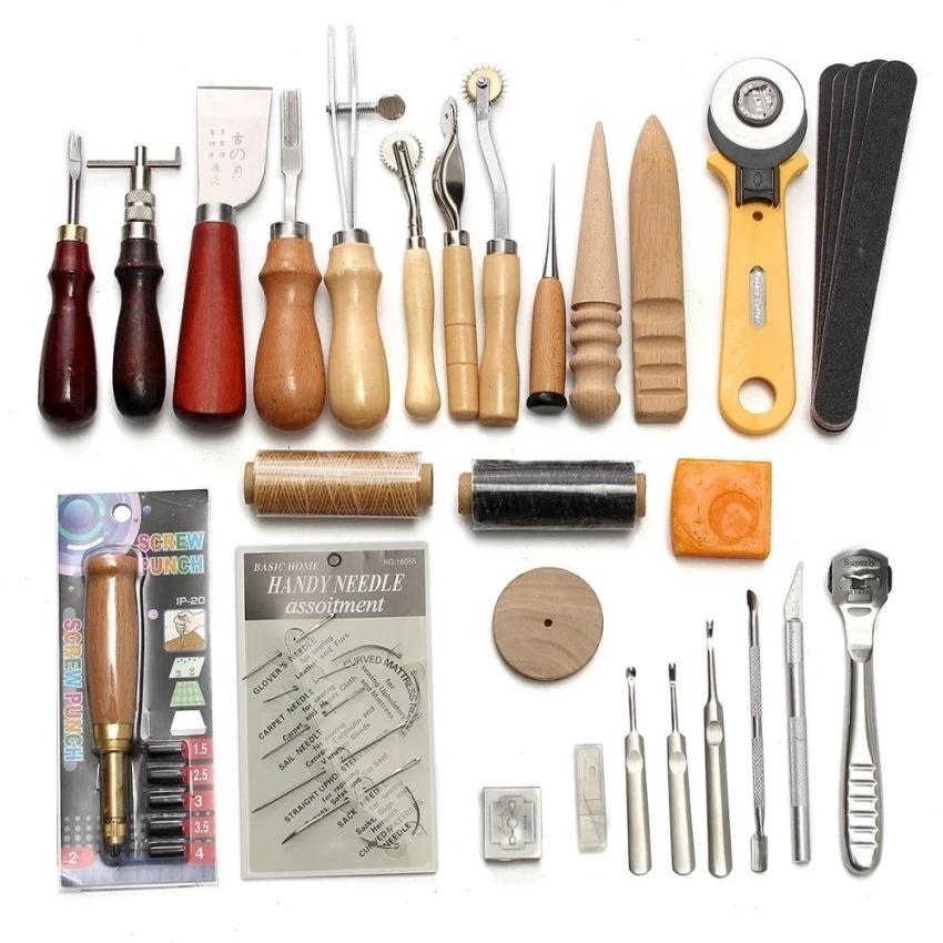 Leather hand tools DIY set tools DIY 37-piece leather craft set Hand-stitched diamond cutting craft leather craft tool set