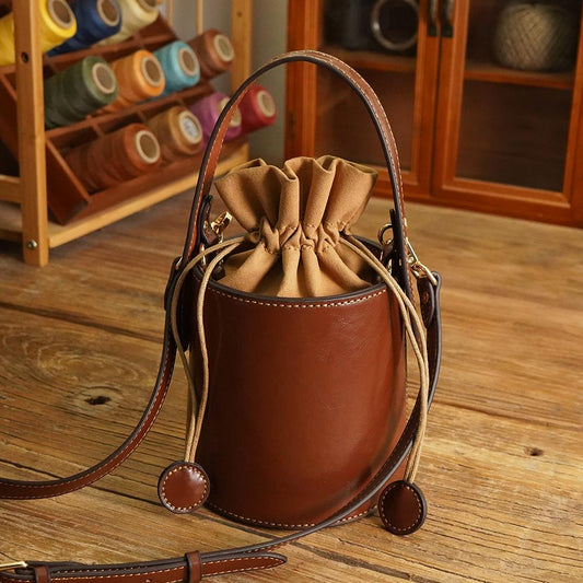 Hand-made DIY material bag, leather bag, handmade leather bucket bag