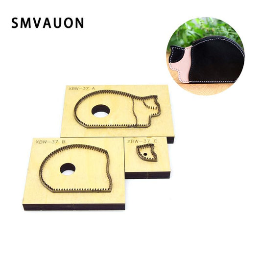 SMVAUON Japanese Steel Cutting Die Cat Shape Key Ring DIY Key Case Fun Pendant Leather Cutter Mold Knife Mould Hand Punch Tool