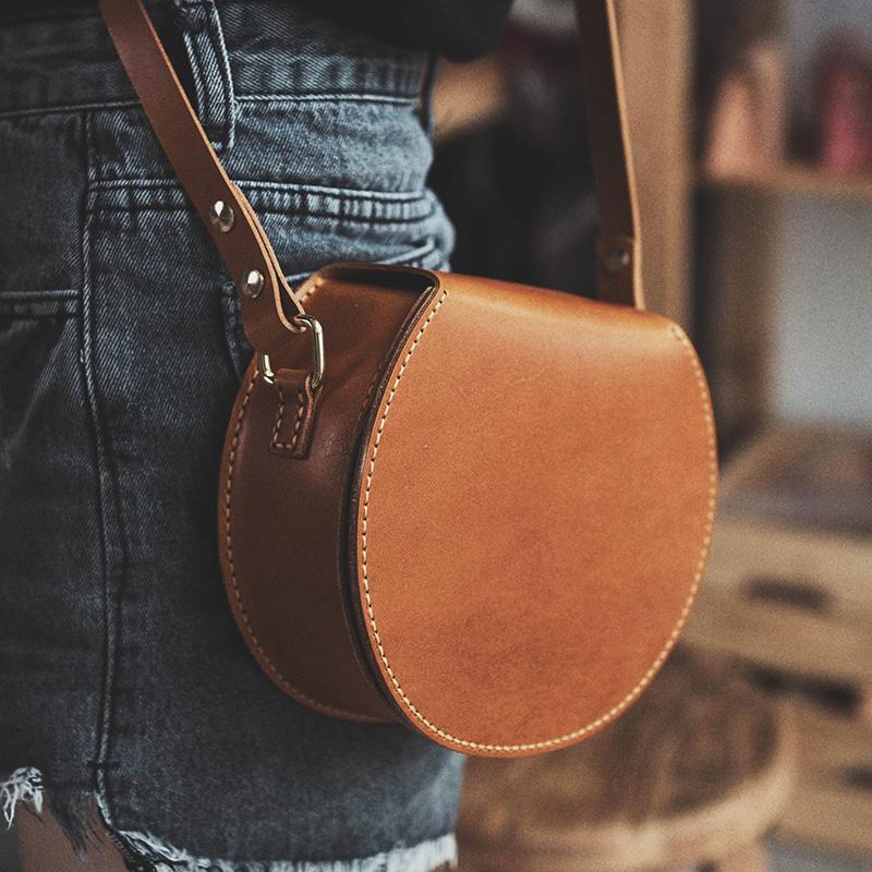 DIY material bag retro shoulder bag Italian vegetable tanned natural cowhide