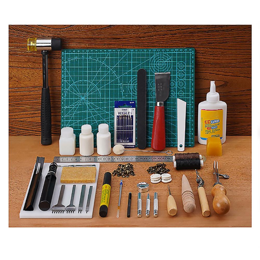 Professional Leather Craft Tools Kit Hand Sewing Stitching Punch Carving Work Saddle Groover Set Accessories DIY Tool