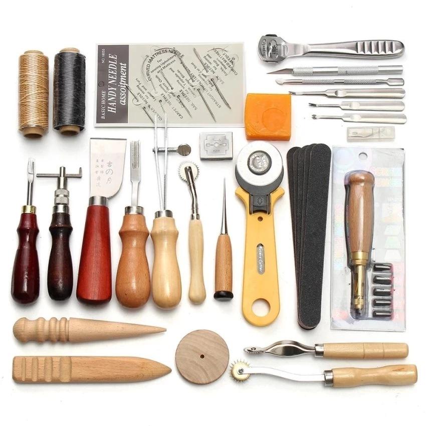 Leather hand tools DIY set tools DIY 37-piece leather craft set Hand-stitched diamond cutting craft leather craft tool set