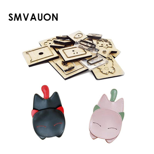 SMVAUON Wooden Cutting Dies Diy Keychain Leather Cat Pendant Cute Cat Keychain Suitable For Die Cutting Machine Leather Tools