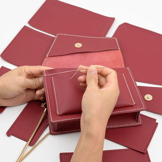 Handmade bag leather material bag Homemade diy hand-stitched one shoulder small square bag